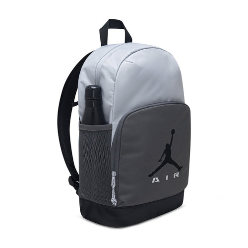 Wolf Grey backpack with side pocket, Air logo, and attached pencil case