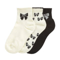 3-pack medium quarter socks in ivory and black, with bow prints