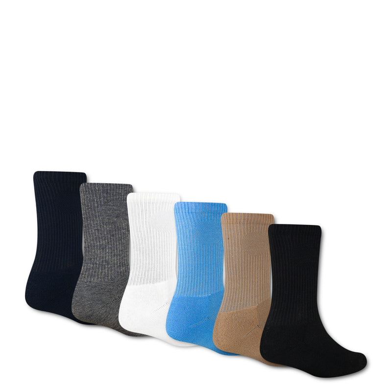 Set of six x-small crew socks: dark navy, gray, white, blue, tan, black; Jordan