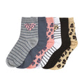 6-pack x-small quarter socks set with stripes, hearts, and leopard prints in gray, pink, white, black