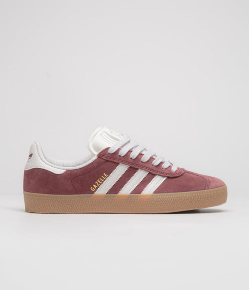 Adidas Gazelle ADV Shoes in Shadow Red and Crystal White / Gold Metallic