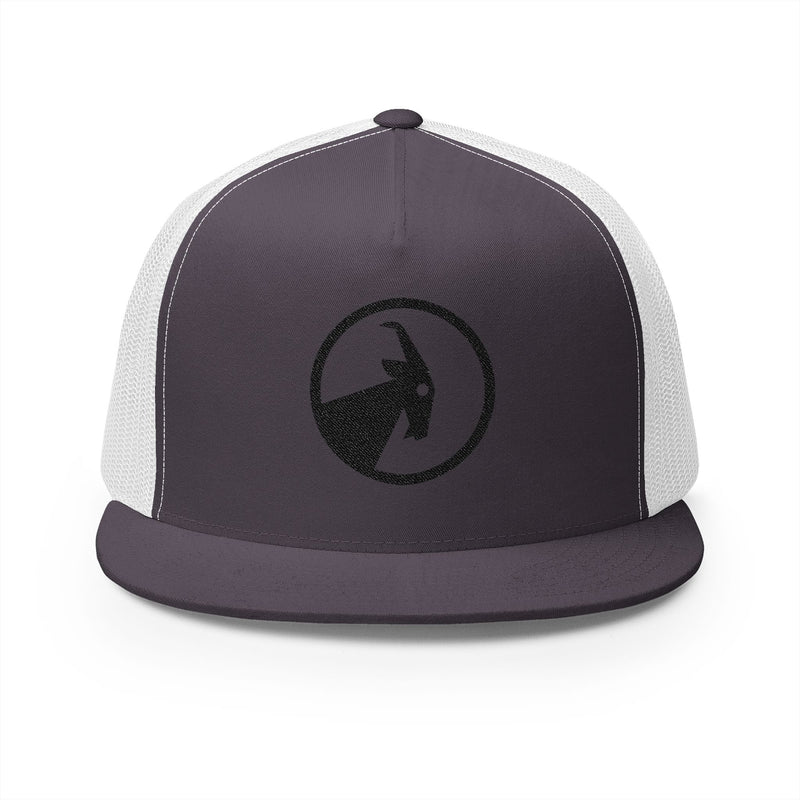 BILLY 5 Panel Flat Bill Trucker Cap (Black Goat - Embroidery) — AVAILABLE IN 10 COLORS