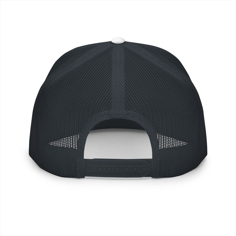 BILLY 5 Panel Flat Bill Trucker Cap (Black Vertical Logo - Embroidery) — AVAILABLE IN 10 COLORS