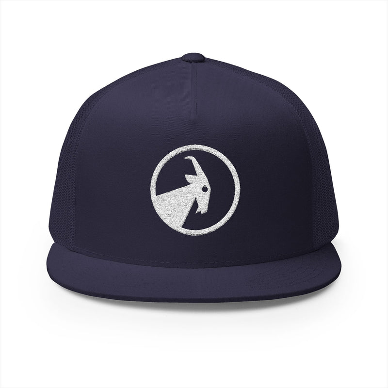 BILLY 5 Panel Flat Bill Trucker Cap (White Goat - Embroidery) — AVAILABLE IN 6 COLORS