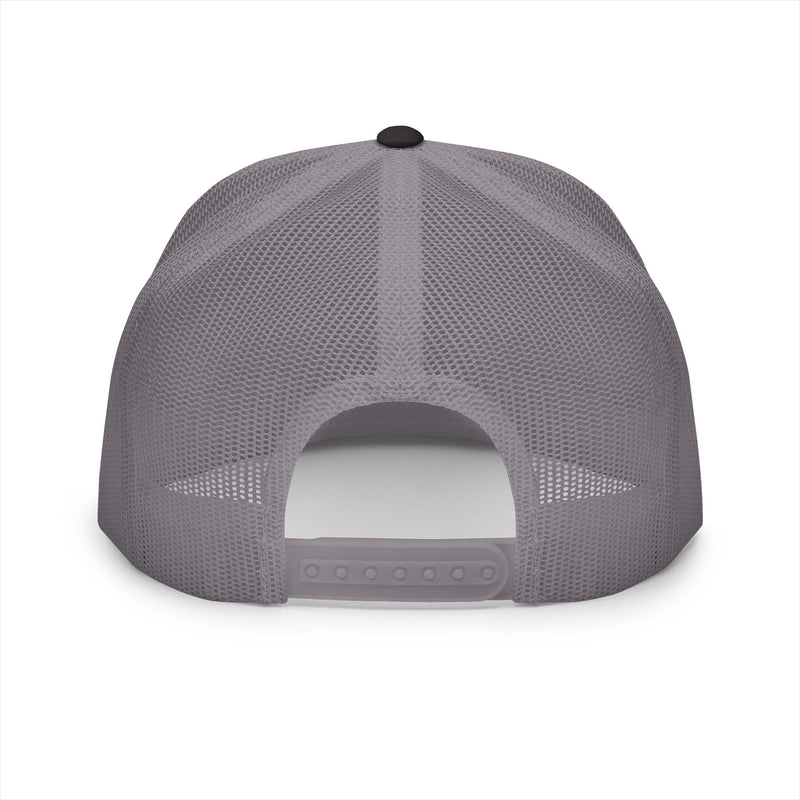 BILLY 5 Panel Flat Bill Trucker Cap (White Vertical Logo - Embroidery) — AVAILABLE IN 13 COLORS