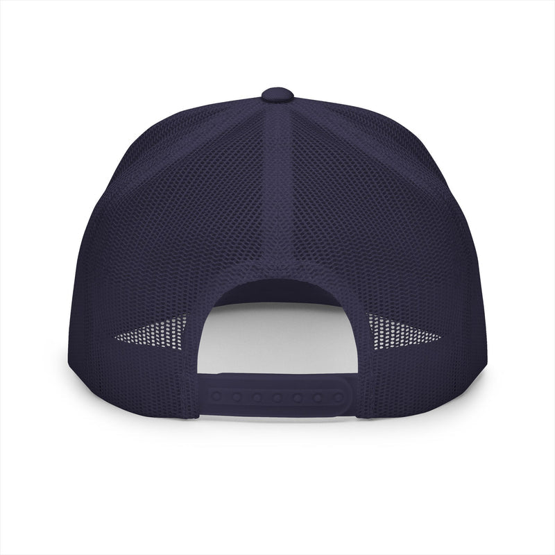 BILLY 5 Panel Flat Bill Trucker Cap (White Vertical Logo - Embroidery) — AVAILABLE IN 13 COLORS
