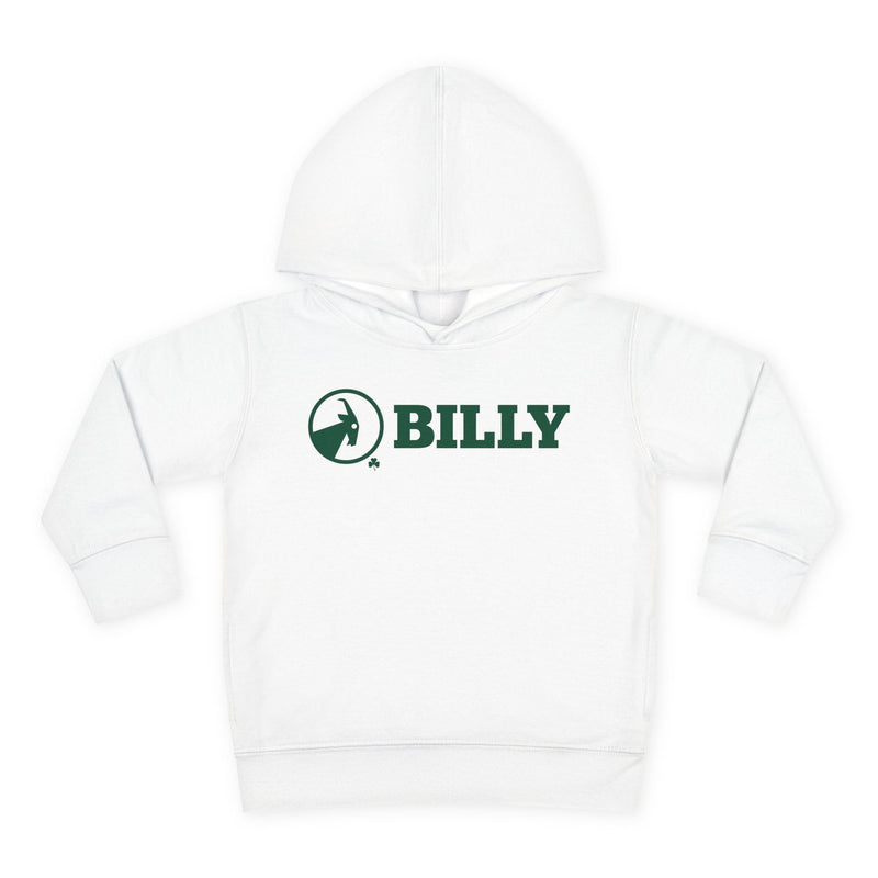 White hoodie with green 'BILLY' logo on a white background