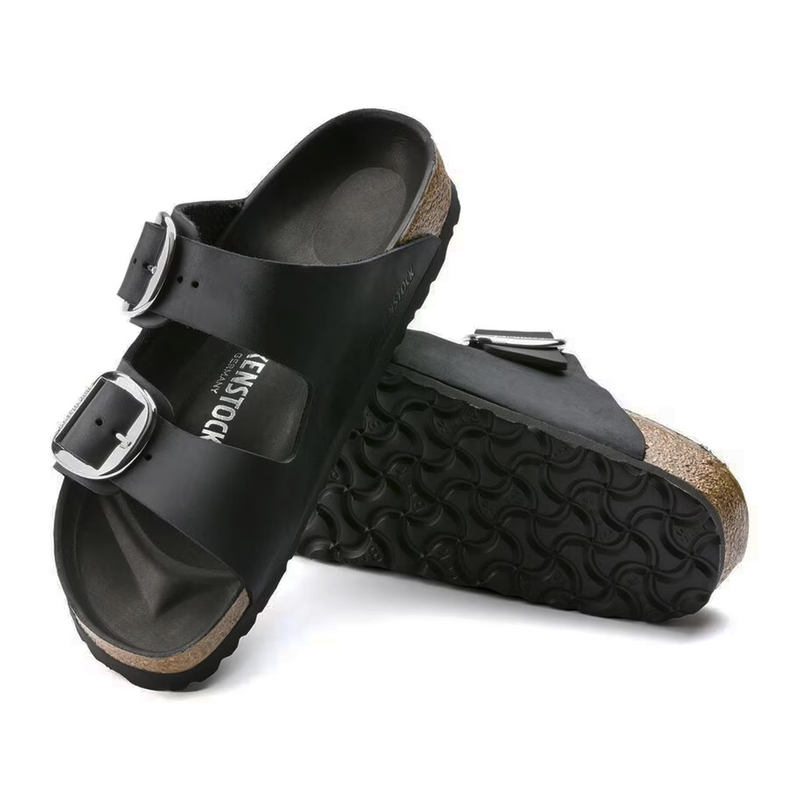 Birkenstock Arizona Big Buckle Narrow Slide Sandal (Women) - Black Oiled Leather Sandal - Slide - The Heel Shoe Fitters