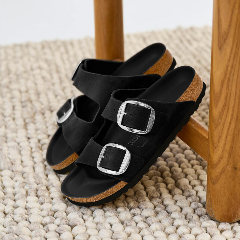 Birkenstock Arizona Big Buckle Narrow Slide Sandal (Women) - Black Oiled Leather Sandal - Slide - The Heel Shoe Fitters