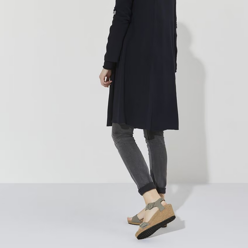 Birkenstock Soley Ring-Buckle Narrow Wedge Sandal (Women) - Dove Gray Nubuck Sandal - Heel/Wedge - The Heel Shoe Fitters