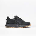 The BILLY Footwear Black/Black/Gum BILLY Sport Inclusion DZ1 sneaker features a gum sole, side zipper, mesh upper, and speckled midsole. Shown from the side against a plain white background.