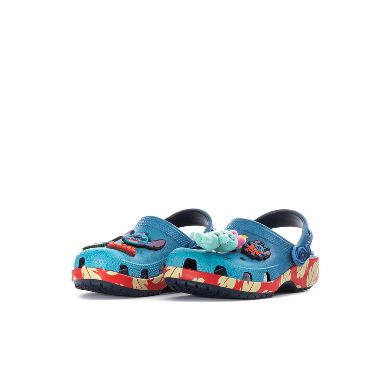 Kids' light blue clogs with adjustable backstrap and flame-pattern sole