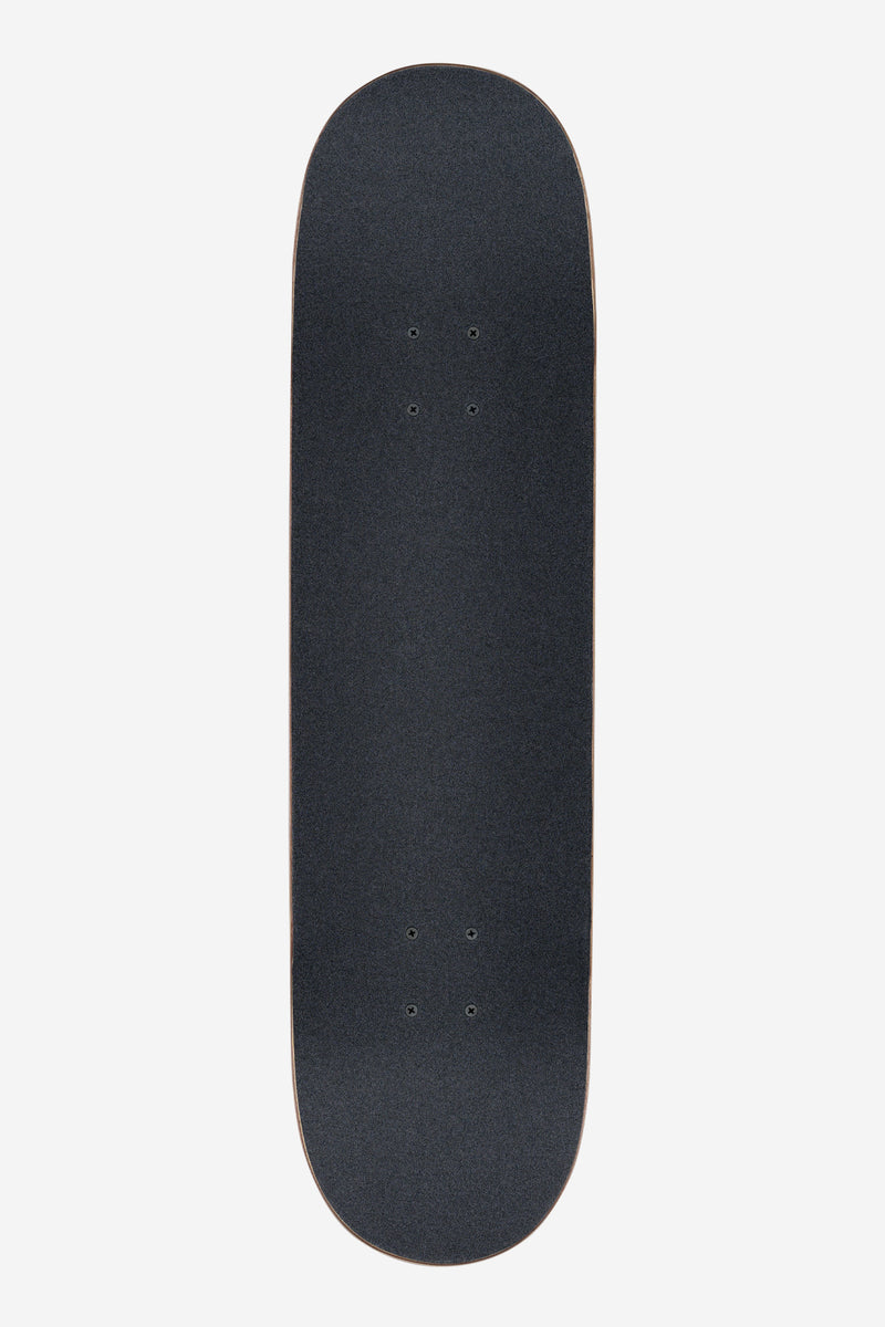 Top view of Goodstock Fog 8.5 inch resin-7 maple skateboard deck with dark grip and screw holes