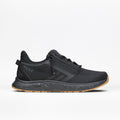 The Men's Black/Black/Gum BILLY Sport Inclusion DZ1 by BILLY Footwear is a black athletic sneaker for men featuring double zippers, a speckled black-and-white midsole, tan gum outsole, and BILLY branding on the heel, shown on a white background.