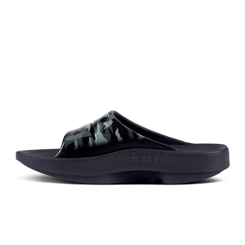 Oofos OOahh Limited Slide Sandal (Women) - Black/Green Camo Sandal - Slide - The Heel Shoe Fitters