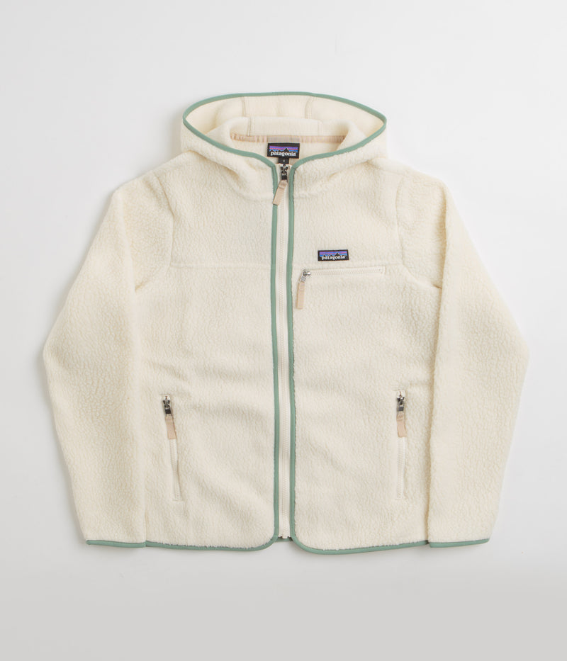Patagonia Womens Retro Pile Hooded Fleece in Natural and Ellwood Green