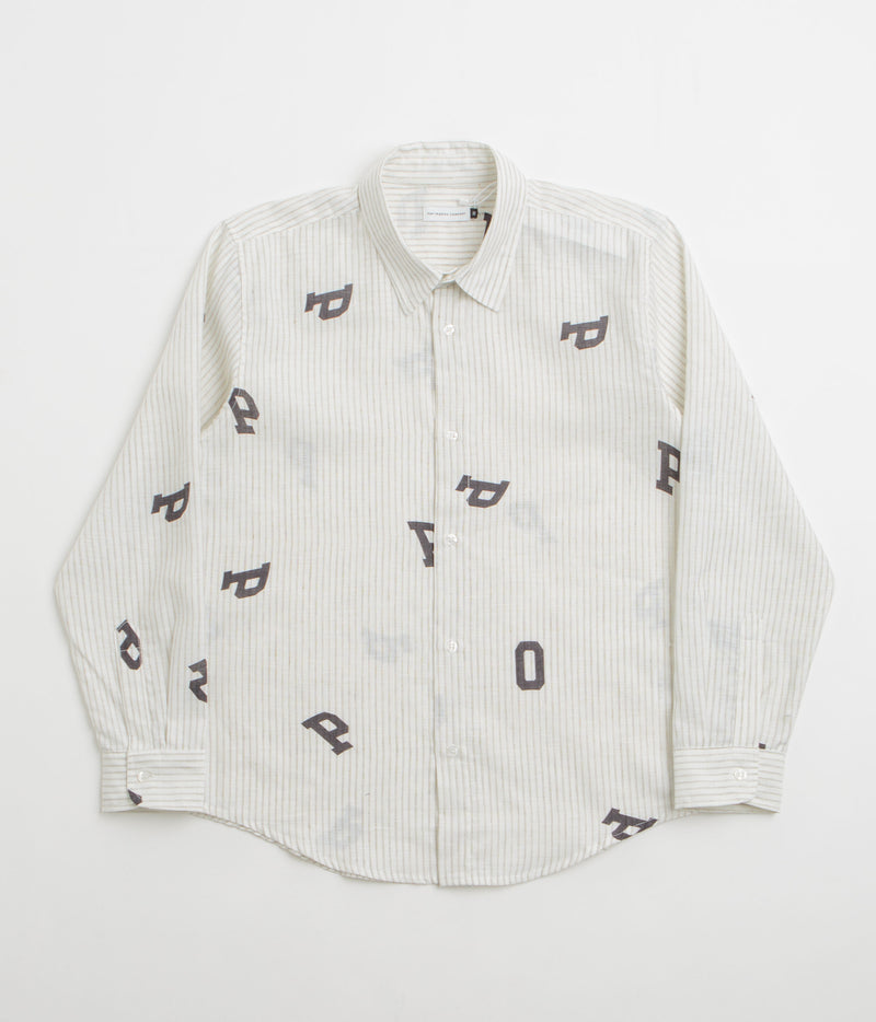 Pop Trading Company Letters Striped Pop Shirt in White Linen