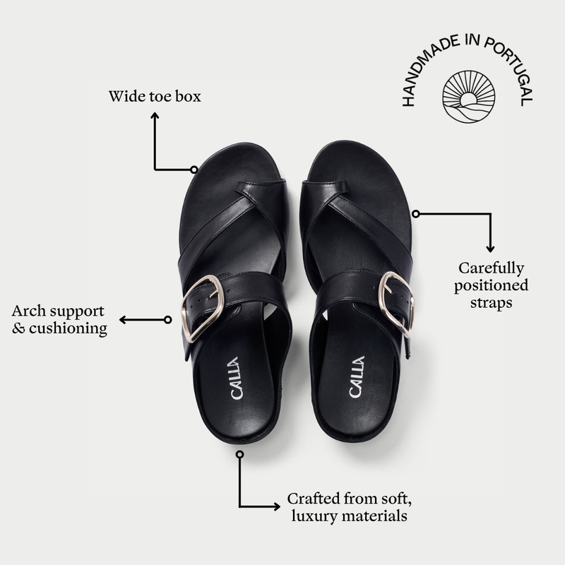 Ruby - All Black Leather Sandals