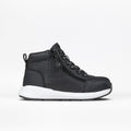 The Kids'/Toddler BILLY Goat DZ High by BILLY Footwear is a black sneaker boot with a white sole, side zipper, and black laces—orthotic-friendly and shown on a plain white background.