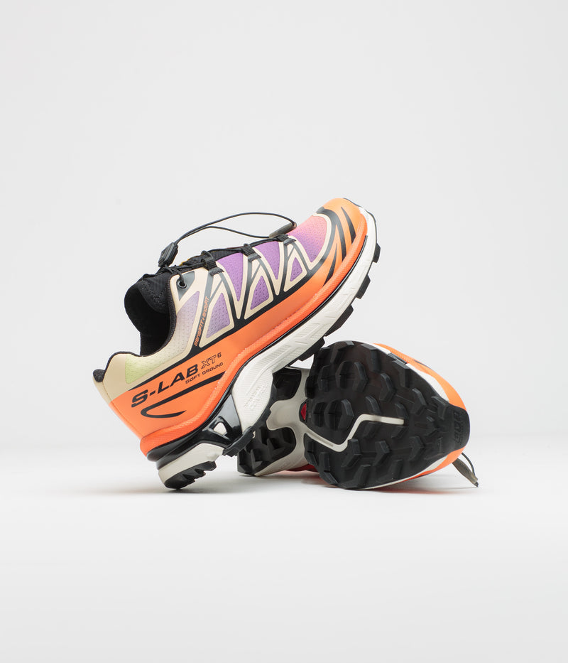 Salomon XT-6 Shoes in Black and Almond Cream / Dragon Fire