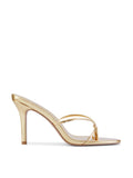 Gold metallic Sicilian Slipper mule by FEMME LA, side profile showing slim stiletto heel and thin open-toe straps