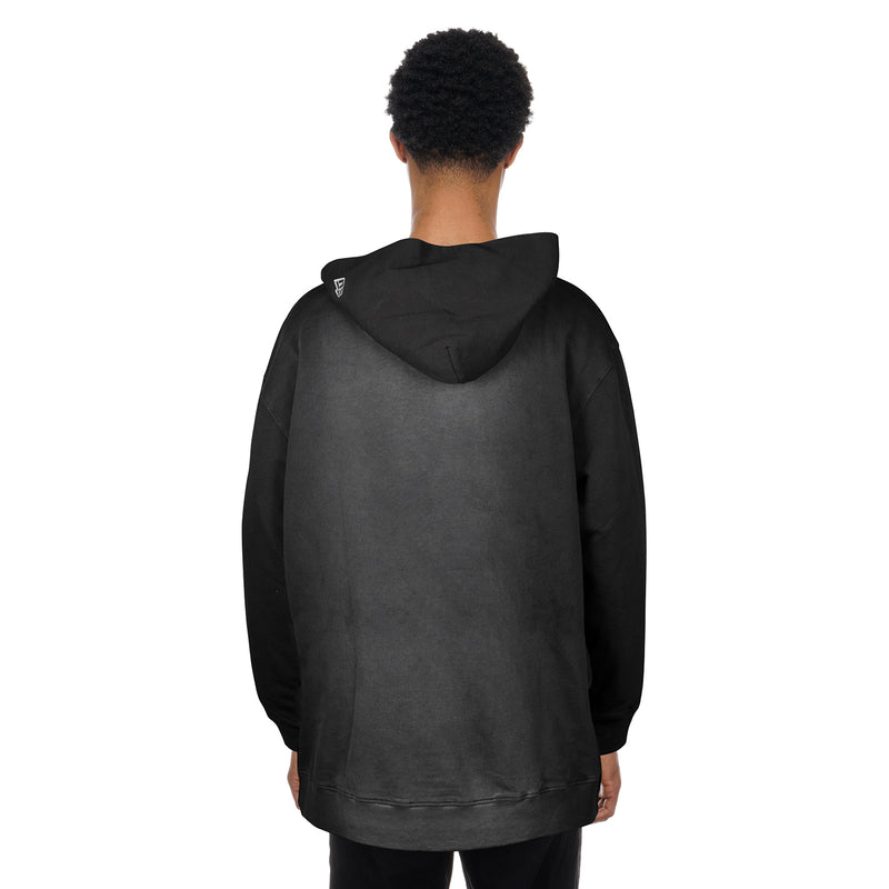 Men's black faded hoodie with rear hood and large back 'T' logo print