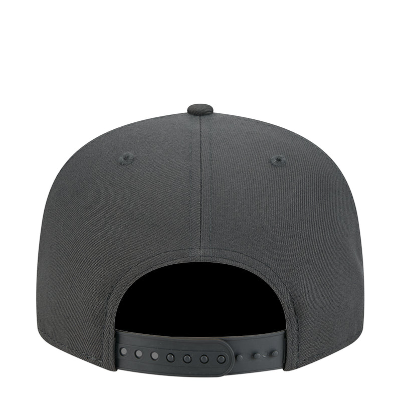 Dark gray baseball cap with open back panel and adjustable snap strap