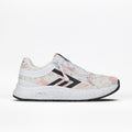 The Women's Stone Floral BILLY Sport Inclusion by BILLY Footwear is a white athletic zipper shoe for women with pale pink floral patterns, black stripes and accents, and a speckled sole. Cushioned insole for comfort. Side view on white background.